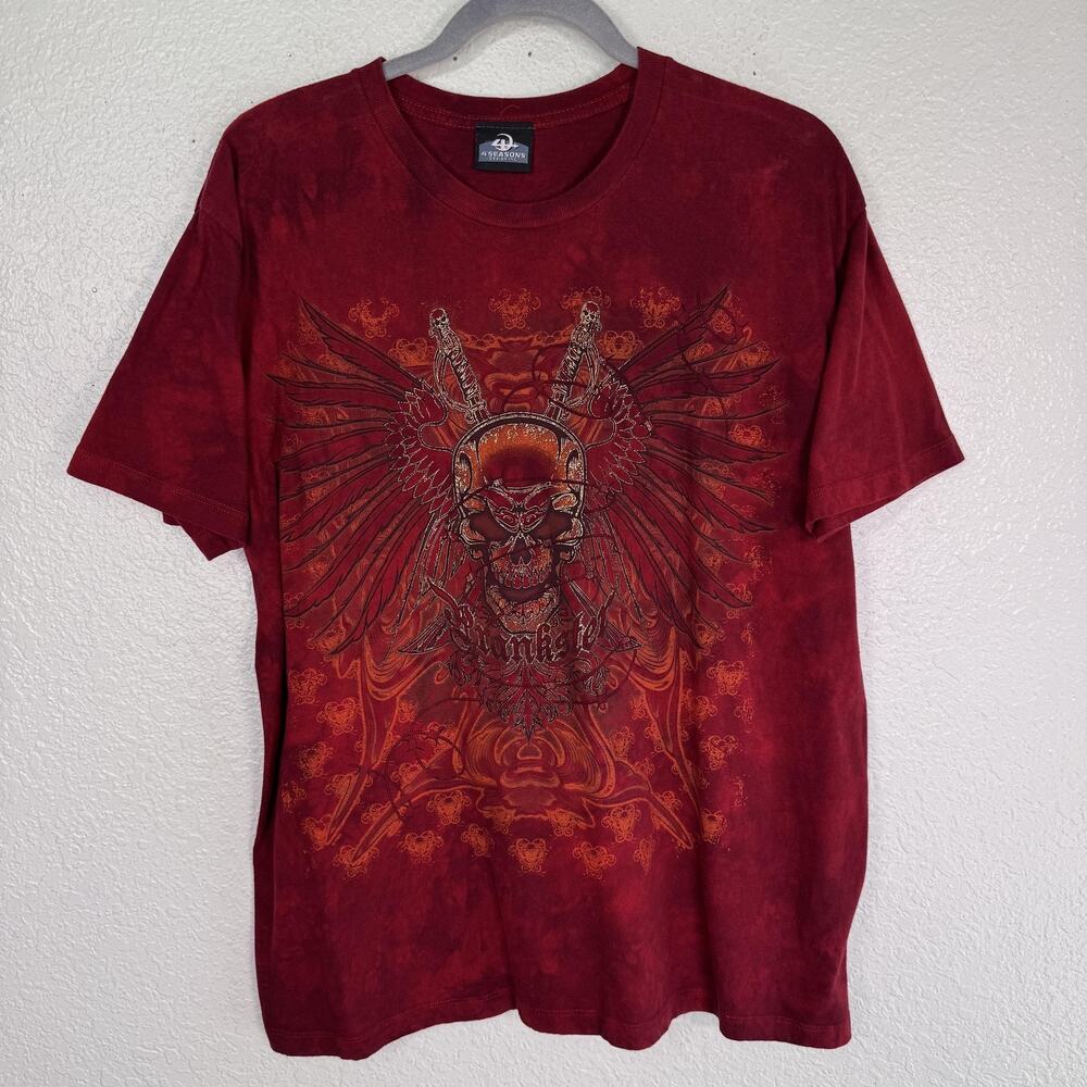 Vintage Y2K Shirt Mens Large Skull Wings Swords Graphic T Goth 4 Seasons Design